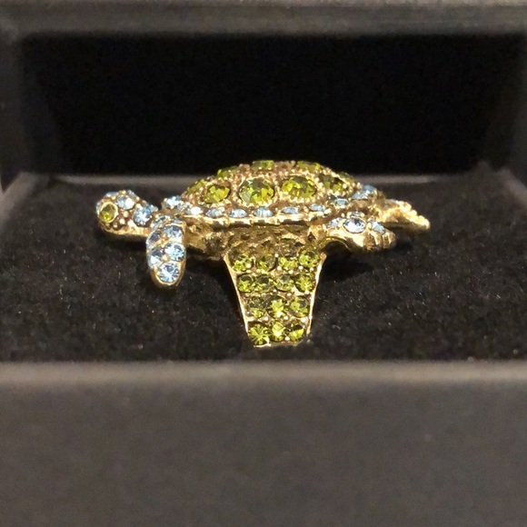 HEIDI DAUS Green Blue Swarovski Crystal Accented Turtle Ring Sz 10 - Picture 7 of 15